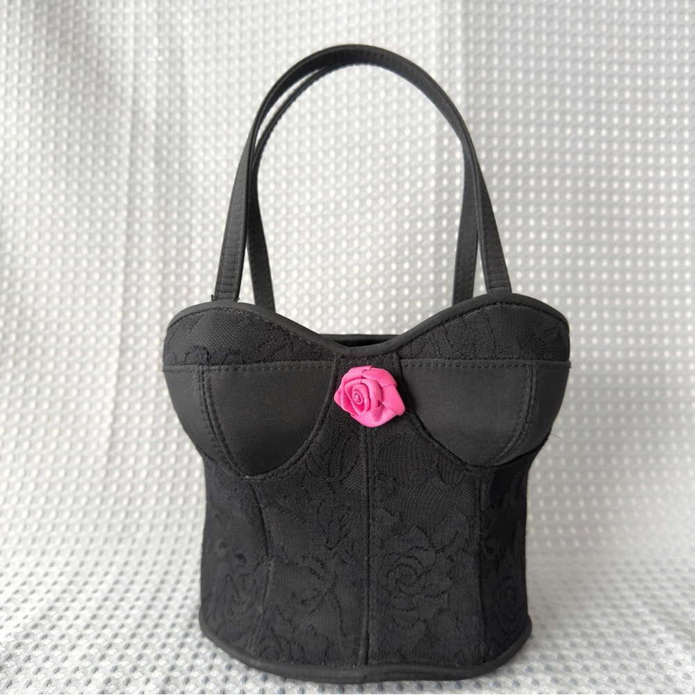 Vintage Black Lace Bustier Corset Style Handbag Novelty Fun Flirty Feminine